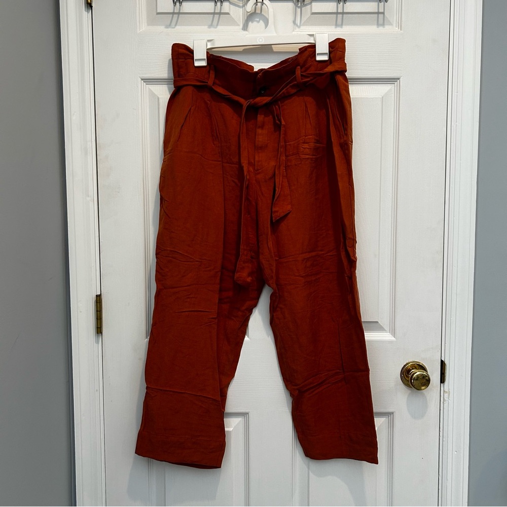 Madewell Paperbag Waist Rust Linen Pant